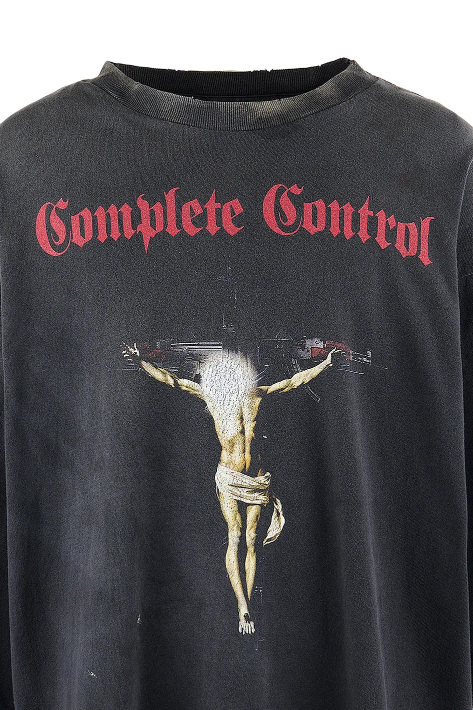 SAINT Mxxxxxx × Kosuke Kawamura KK_LS TEE/COMPLETE CONTRL/BLK KK joint model Jesus AK submachine gun cross long-sleeved TEE Washed black S-XL KK joint model creative submachine gun Jesus cross The fading of sulfur dye on ready-to-wear and washed water to make it old Hand-splashed ink hole processing The printing is repeatedly modified to outline the ultimate restoration ZP Cylindrical side seam high weight fabric Stiff and comfortable Correct accessories Customized co-branded wash mark/little angel mark, top purchasing agent level